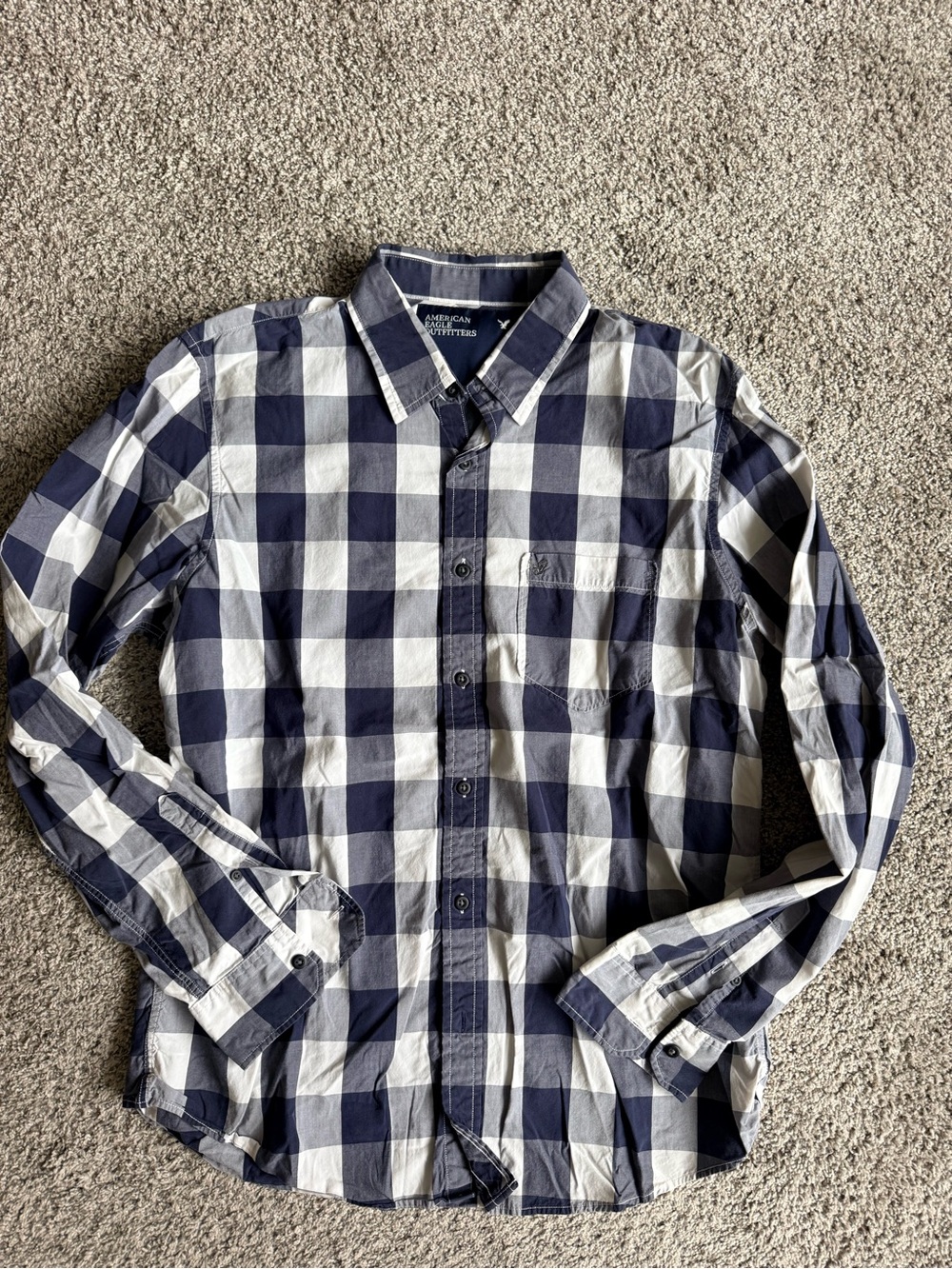 American Eagle Outfitters Blue and White Check Button-Down Shirt